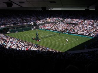 Tennis players in action at Wimbledon.