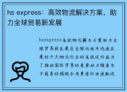 hs express：高效物流解决方案，助力全球贸易新发展