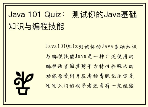 Java 101 Quiz： 测试你的Java基础知识与编程技能